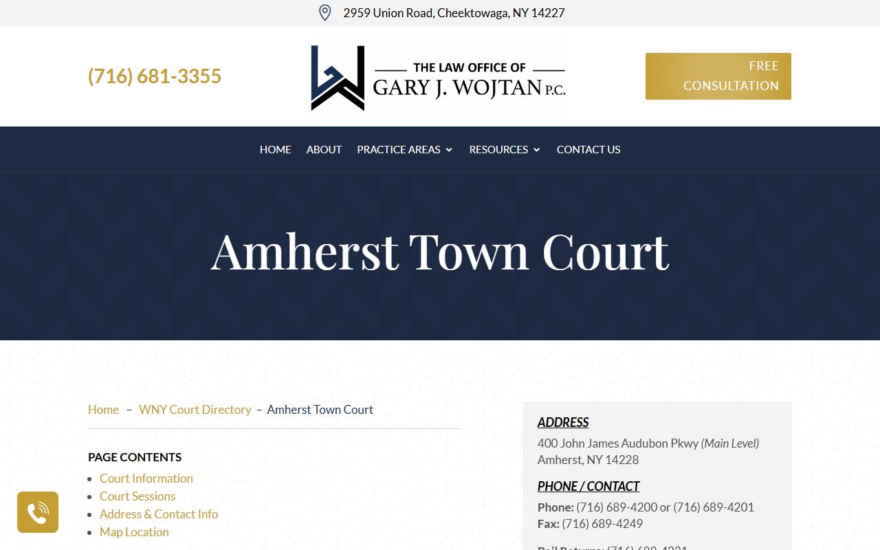 Amherst Town Court contact information and traffic ticket records procedures