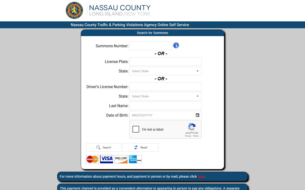 Nassau County online payment system for Hempstead traffic ticket records