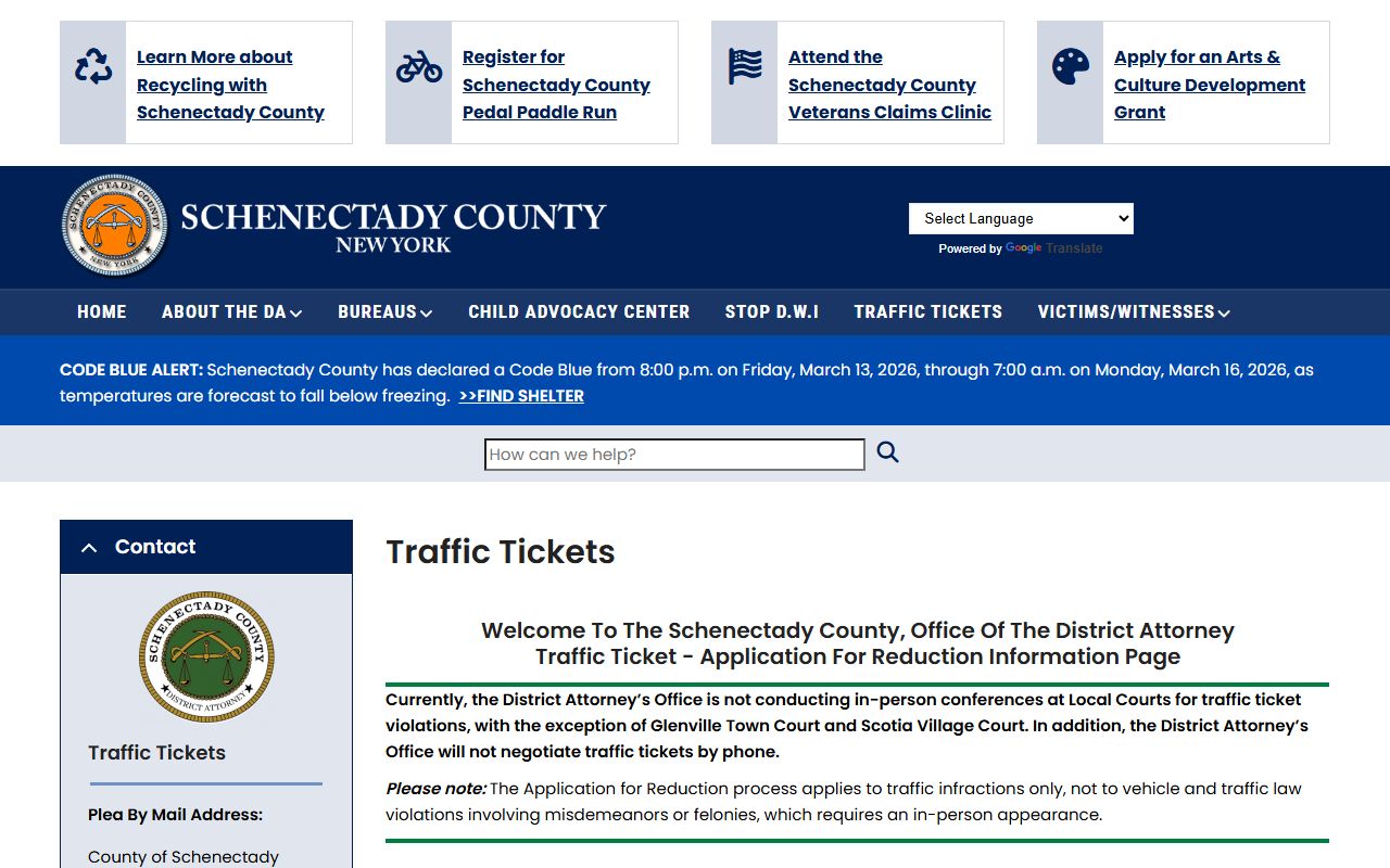 Schenectady County DA traffic ticket program for Schenectady traffic ticket records