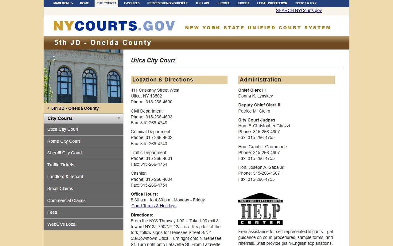 Utica City Court handling traffic ticket records in Oneida County