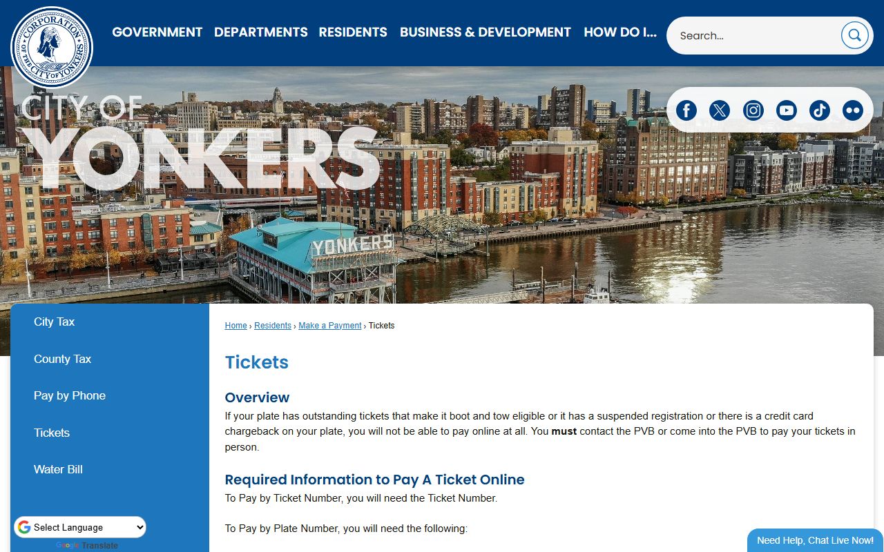 Yonkers ticket payment system for Yonkers traffic ticket records