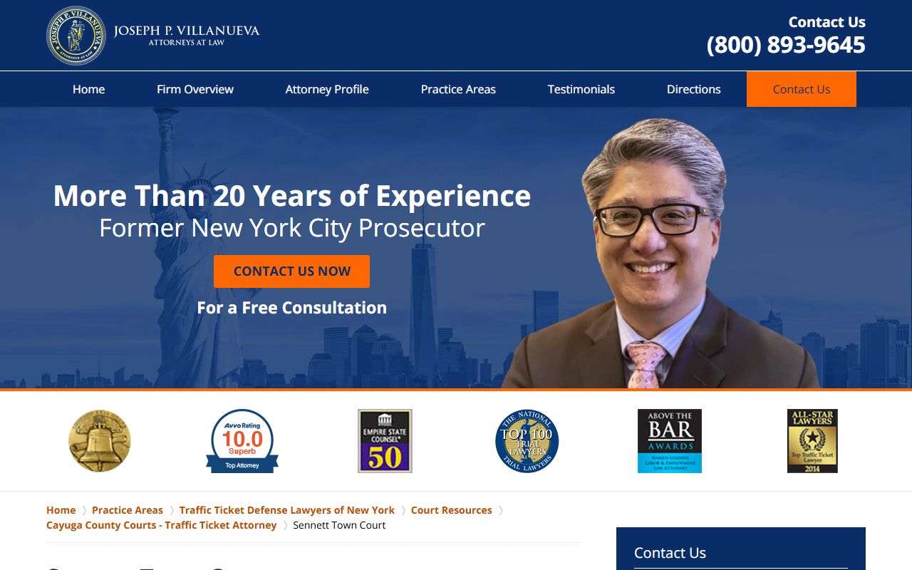 Sennett Town Court details for Cayuga County traffic ticket records