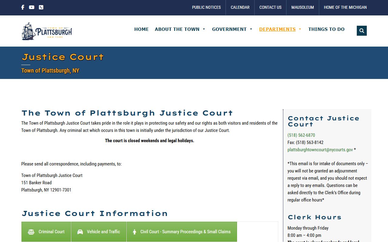 Town of Plattsburgh Justice Court for Clinton County traffic ticket records