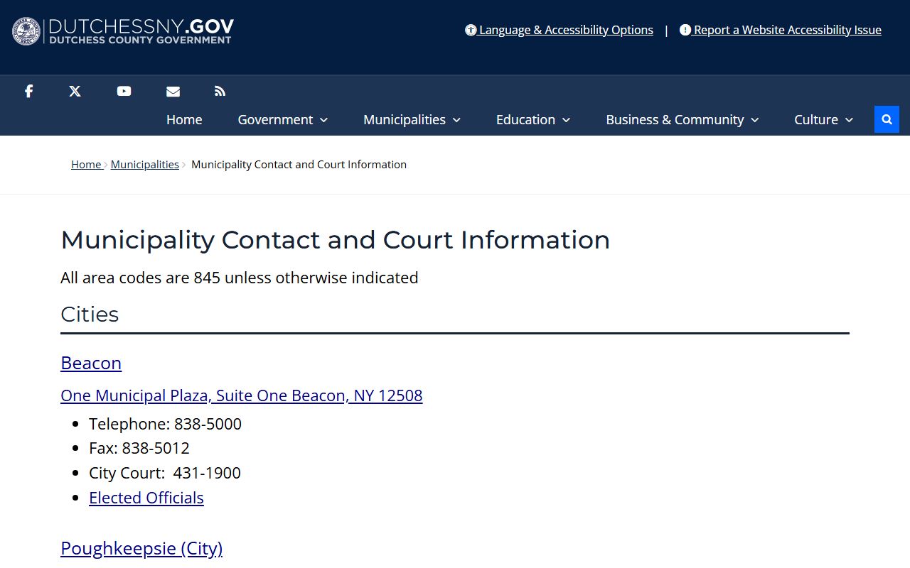 Dutchess County municipal courts directory for traffic ticket records