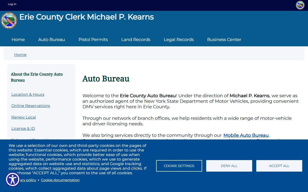 Erie County Auto Bureau providing DMV services for traffic ticket records