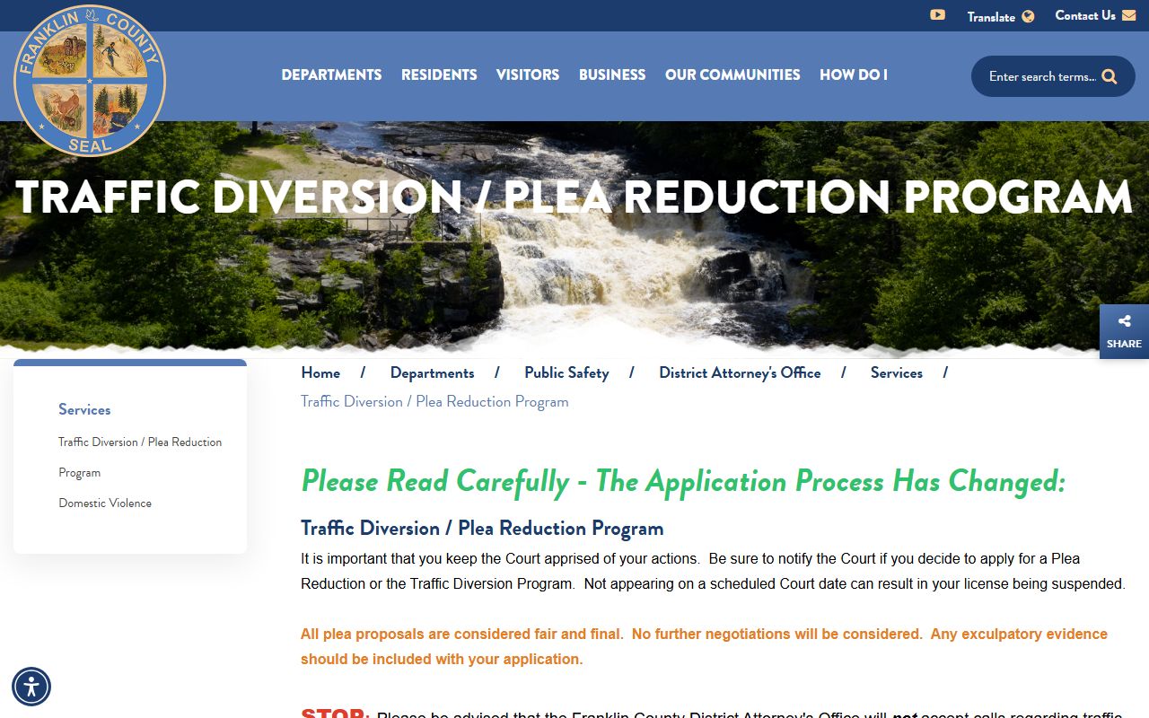 Franklin County Traffic Diversion Program for reducing traffic ticket records