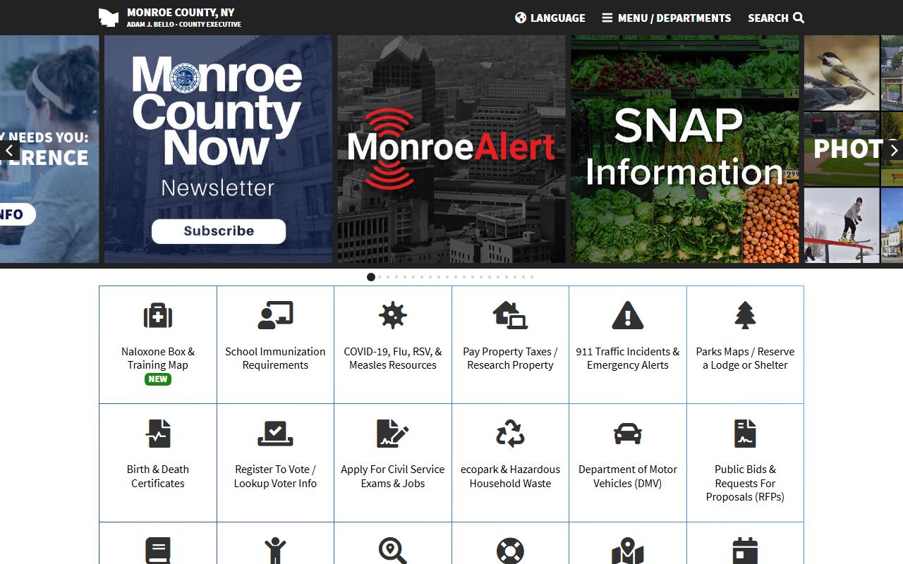 Monroe County government website for accessing court services and traffic ticket records