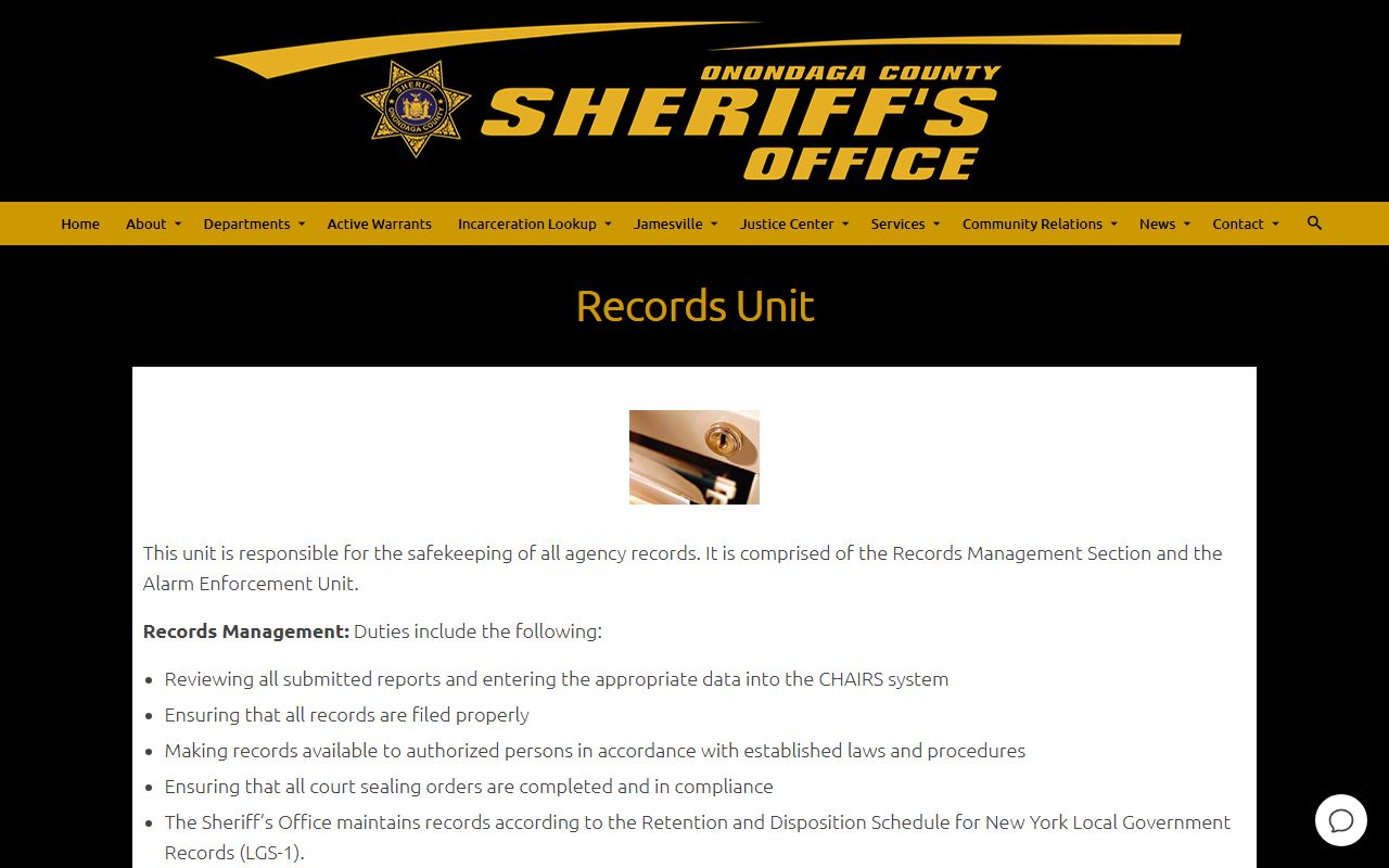 Onondaga County Sheriff records unit for traffic-related records
