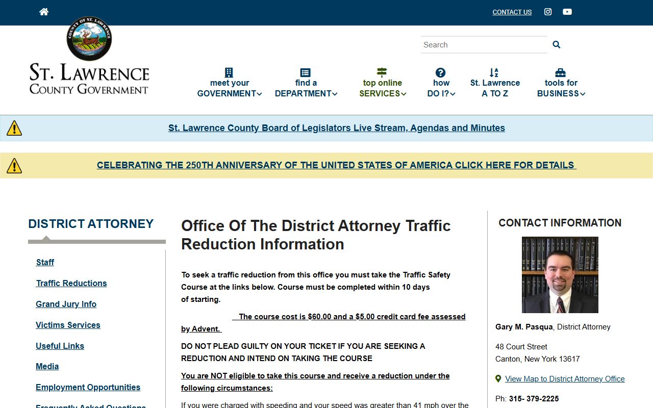 St. Lawrence County District Attorney traffic reduction program for traffic ticket records