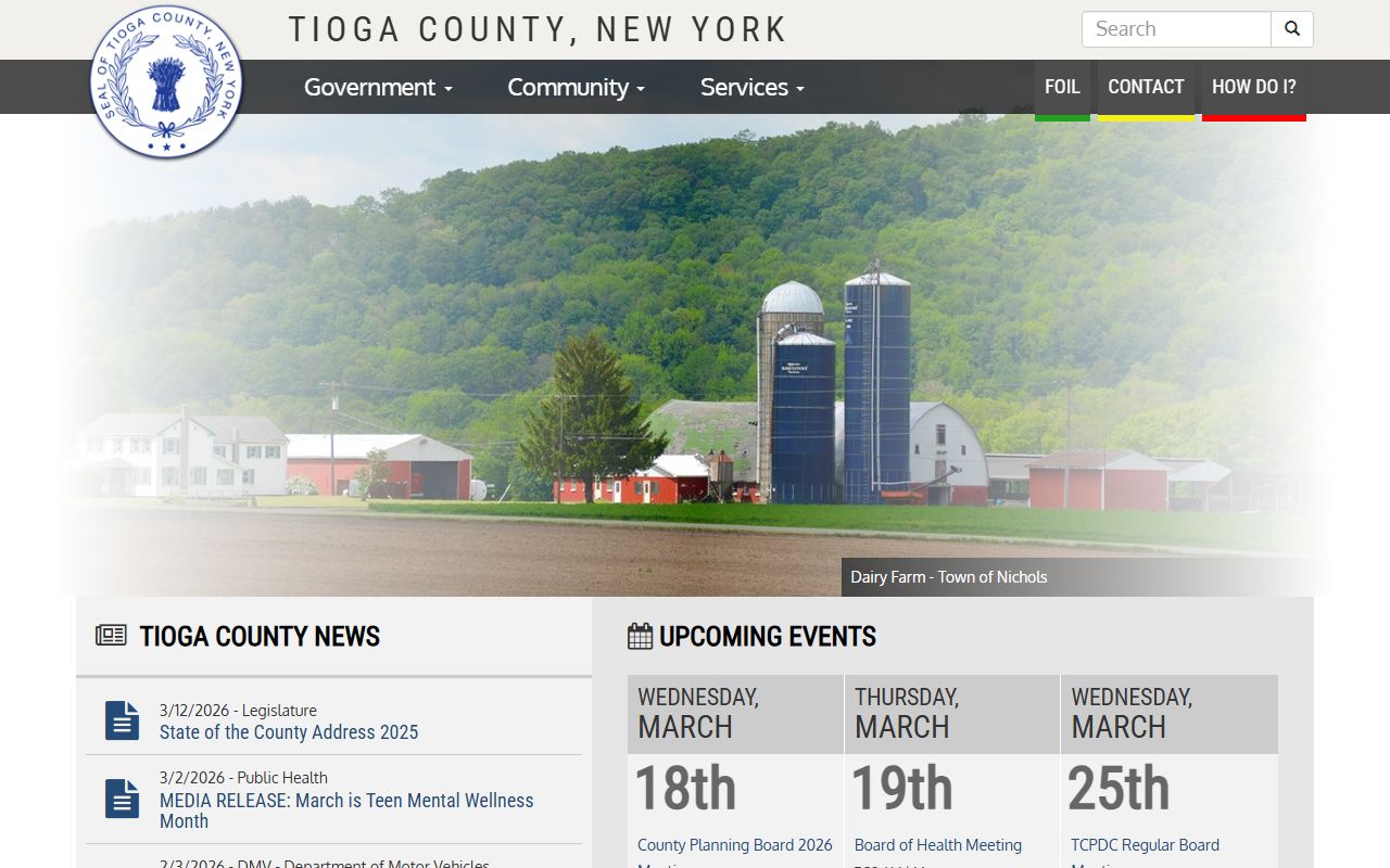 Tioga County government website for traffic ticket records information