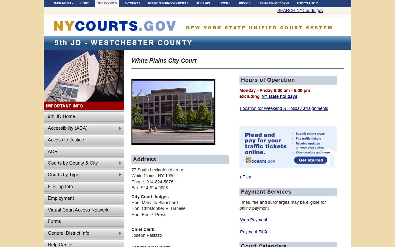 Westchester County courts information for traffic ticket records