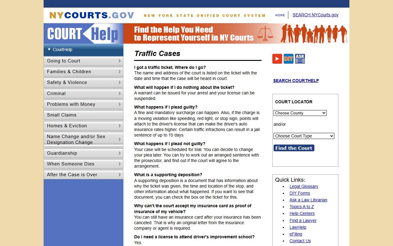 CourtHelp traffic cases information for Queens County